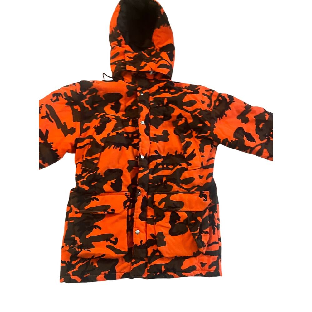 Vtg Winchester Blaze Orange Camo Hunting Parka Jacket Hooded Size S Fits L/XL